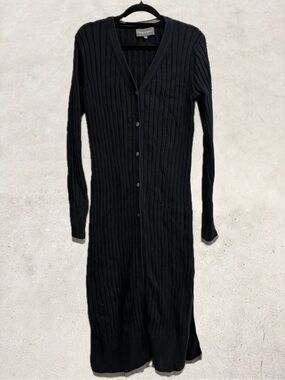 Maxi Ribbed Button-Front Cardigan Sweater Dress in Cotton